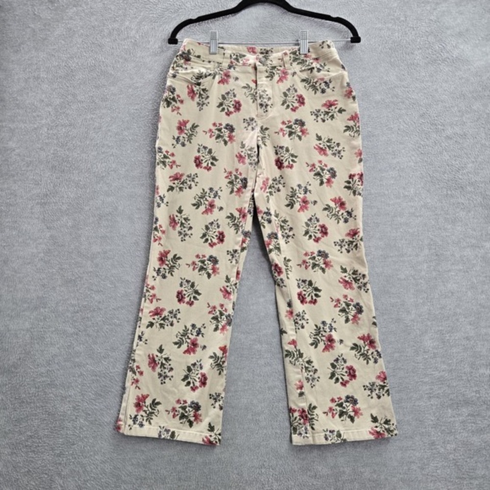 Ralph Lauren Women Pants 2 Beige Floral Cropped Twill Mid Rise 23.5" Inseam